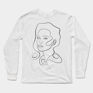 Face Line Art Woman Hand Drawn Illustration Long Sleeve T-Shirt